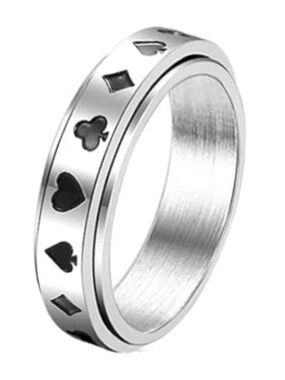 Stainless Steel Playing Card Spinner Ring Black Suit Poker Band